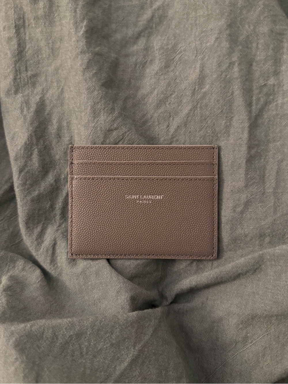 Saint Laurent Taupe Grained Leather Card Case